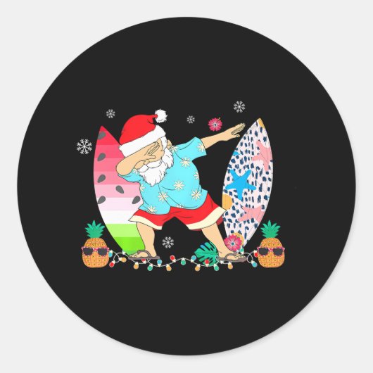 Dabbing Santa Hawaiian Surf Surfen met Kerstmis Ronde Sticker (Voorkant)