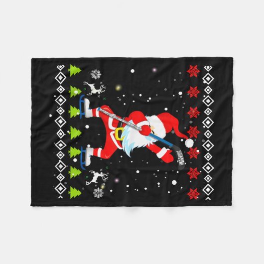 Dabbing Santa Hockey Ugly Christmas Sweater Xmas  Fleece Deken (Voorkant (Horizontaal))