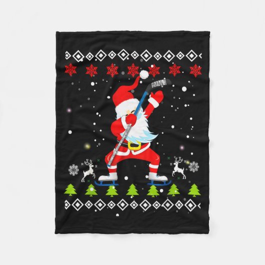 Dabbing Santa Hockey Ugly Christmas Sweater Xmas Fleece Deken (Voorkant)
