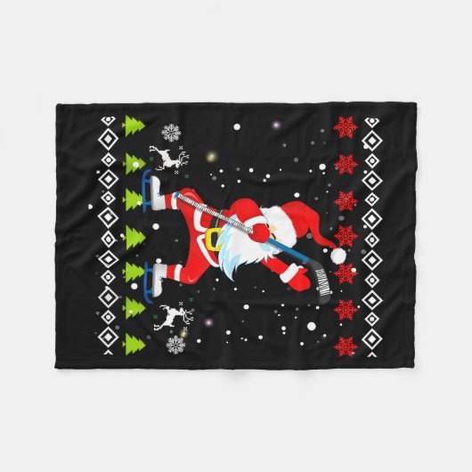 Dabbing Santa Hockey Ugly Christmas Sweater Xmas  Fleece Deken (Voorkant (Horizontaal))