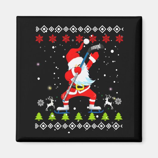 Dabbing Santa Hockey Ugly Christmas Sweater Xmas Magneet (Voorkant)
