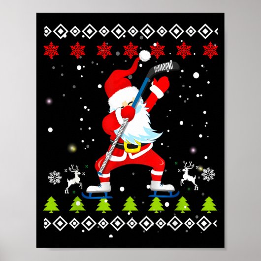 Dabbing Santa Hockey Ugly Christmas Sweater Xmas  Poster (Voorkant)