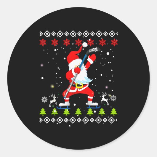 Dabbing Santa Hockey Ugly Christmas Sweater Xmas  Ronde Sticker (Voorkant)