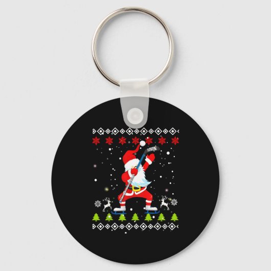 Dabbing Santa Hockey Ugly Christmas Sweater Xmas  Sleutelhanger (Voorkant)