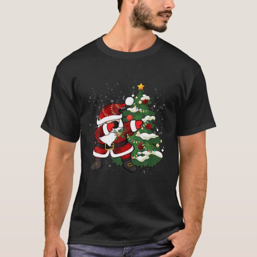 Dabbing Santa Kerstboom Lights Xmas T-shirt (Voorkant)