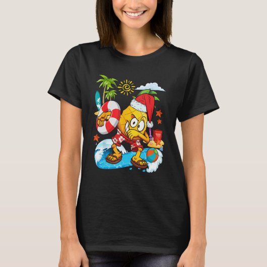 Dabbing Santa Pineapple Playing On Beach Christmas T-shirt (Voorkant)