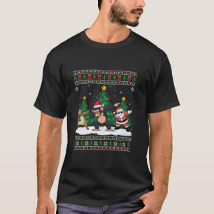 Dabbing Santa Reindeer Chimpansee Tree Lights Ugly T-shirt