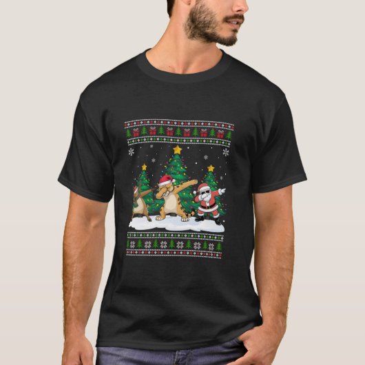 Dabbing Santa Reindeer Cougar Tree Lights Ugly Xma T-shirt (Voorkant)