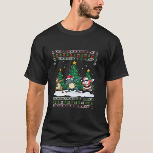 Dabbing Santa Reindeer Frog Tree Lights Ugly Xmas T-shirt (Voorkant)