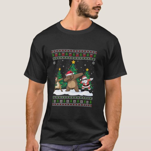 Dabbing Santa Reindeer Grizzly Beer Tree Lights Ug T-shirt (Voorkant)