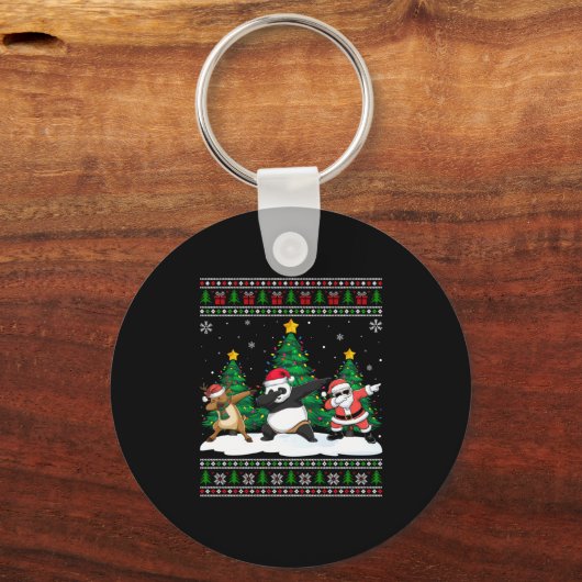 Dabbing Santa Reindeer Panda Tree Lights Ugly Xmas Sleutelhanger (Voorkant)