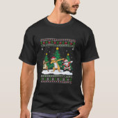Dabbing Santa Rendier Caracal Tree Lights Ugly XM T-shirt (Voorkant)