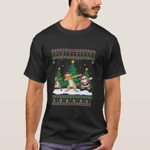 Dabbing Santa Rendier Caracal Tree Lights Ugly XM T-shirt