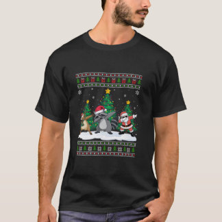 Dabbing Santa Rendier Raccoon Tree Lights Ugly XM T-shirt