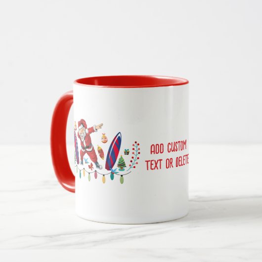 Dabbing Santa Surfing Board Kerstmis juli rood Mok (Voorkant links)