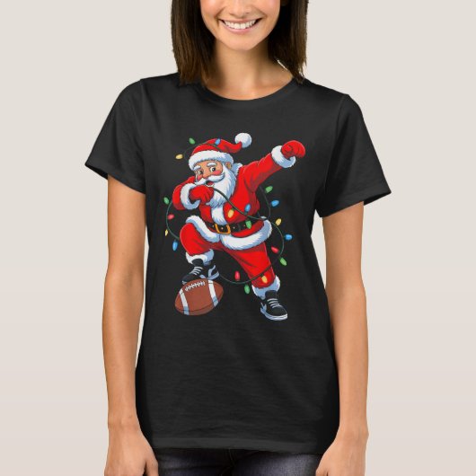 Dabbing Santa Xmas Lights Football Christmas Boys T-shirt (Voorkant)