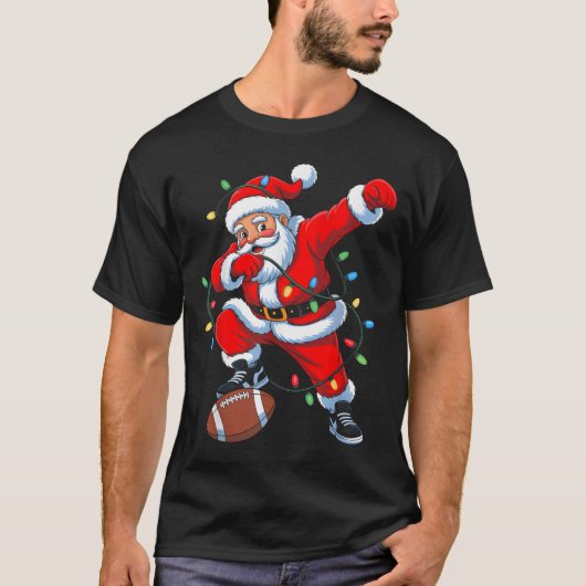 Dabbing Santa Xmas Lights Football Christmas Boys  T-shirt (Voorkant)