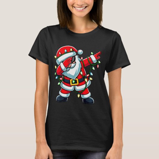Dabbing Santa Xmas Lights Funny Christmas Men Wome T-shirt (Voorkant)