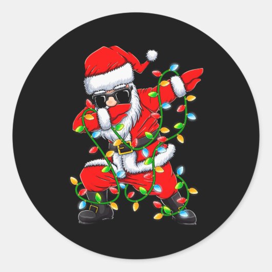 Dabbing Santa Xmas Lights Girls Boys Kids Christma Ronde Sticker (Voorkant)