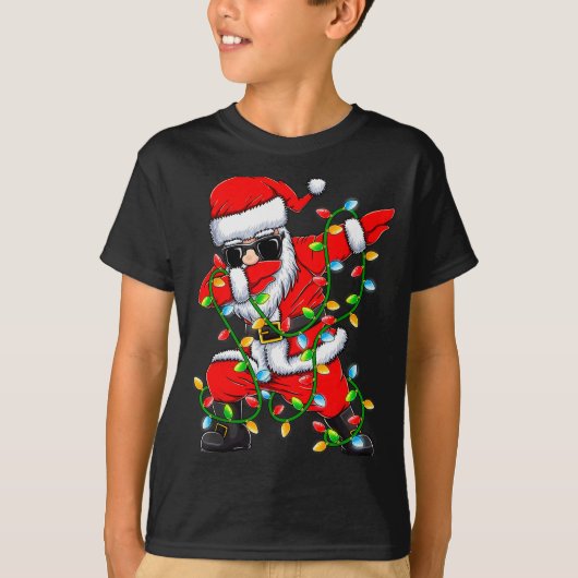 Dabbing Santa Xmas Lights Girls Boys Kids Christma T-shirt (Voorkant)