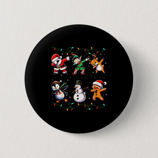 Dabbing Santa Xmas Lights Kids Girls Boys Christma Ronde Button 5,7 Cm (Voorkant)