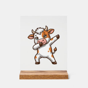 Dabbing Schattige Koe Vintage Gravure T-Shirt Ontw Acryl Bord