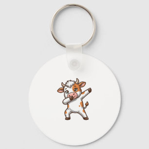 Dabbing Schattige Koe Vintage Gravure T-Shirt Ontw Sleutelhanger