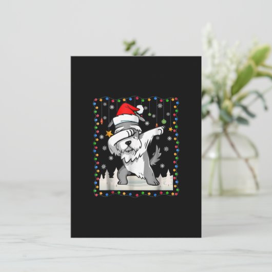 dabbing schnauzer santa light kerst bedankkaart (Staand voorkant)