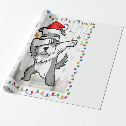 Dabbing Schnauzer Santa Light Kerstmis Cadeaupapier (Uitgerold)