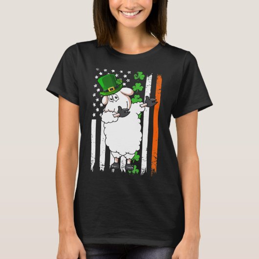 Dabbing Sheep Leprechaun Pet Amerikaanse vlag St P T-shirt (Voorkant)