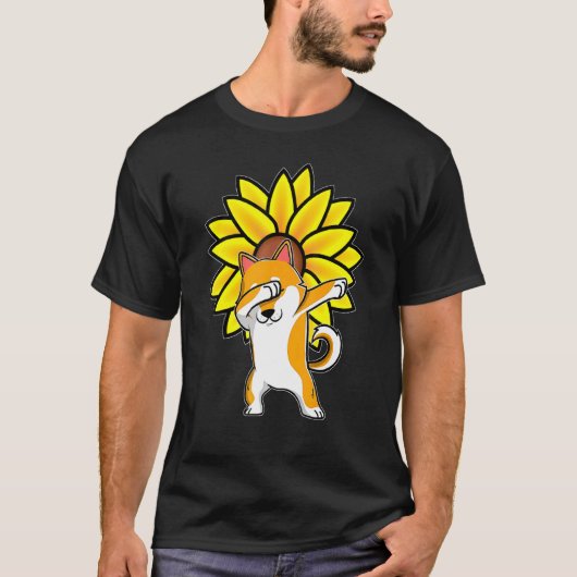 Dabbing Shiba Akita Inu Dog Sunflower Autism AWem T-shirt (Voorkant)