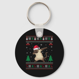 Dabbing Siamese Cat Santa Hat Boys Meisjes Kinder Sleutelhanger