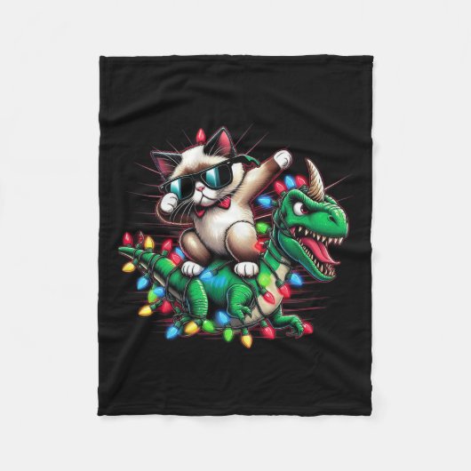 Dabbing Siamese Cat Xmas Lights Dinosaur T Rex Kin Fleece Deken (Voorkant)