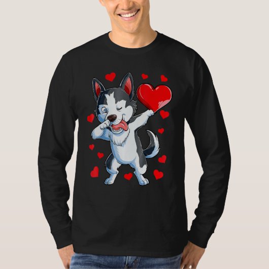Dabbing Siberian Husky Heart Valentijnsdag Boys L T-shirt (Voorkant)