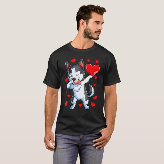 Dabbing Siberian Husky Heart Valentijnsdag Boys L T-shirt (Voorkant volledig)