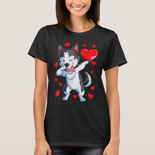 Dabbing Siberian Husky Heart Valentijnsdag Boys L T-shirt (Voorkant)