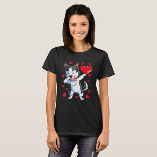 Dabbing Siberian Husky Heart Valentijnsdag Boys L T-shirt (Voorkant volledig)