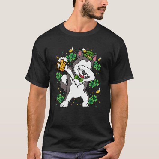 Dabbing Siberian Husky Leprechaun Dog St Patrick's T-shirt (Voorkant)