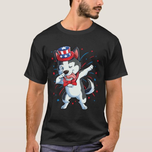 Dabbing Siberische Husky 4 juli jongens Kids Ameri T-shirt (Voorkant)