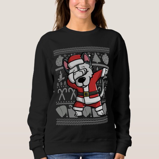 Dabbing Siberische Husky Lelijke Kerstmis Sweater (Voorkant)