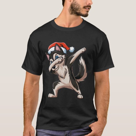 Dabbing Siberische Husky Santa Hat Christmas Dab D T-shirt (Voorkant)