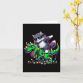 Dabbing Siberische kat op Xmas Lights Dinosaur T R Kaart (Gele Bloem)
