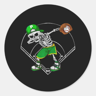 Dabbing Skelet Baseball Speler Halloween Catcher Ronde Sticker