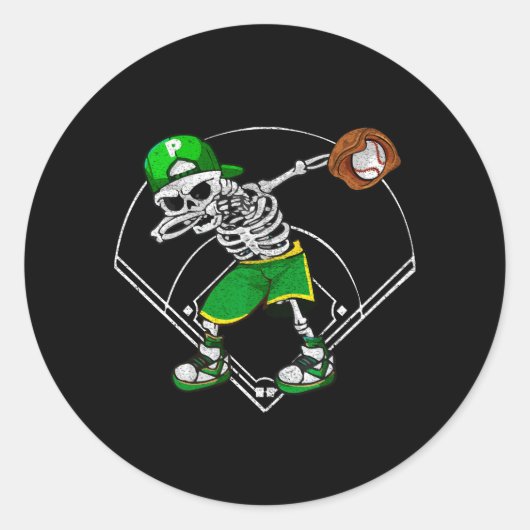 Dabbing Skelet Baseball Speler Halloween Catcher Ronde Sticker (Voorkant)