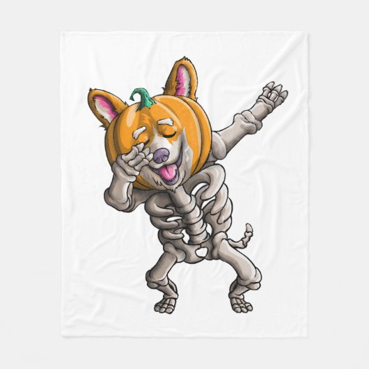 Dabbing Skelet Corgi Leuke Halloween Corgi Grappig Fleece Deken (Voorkant)
