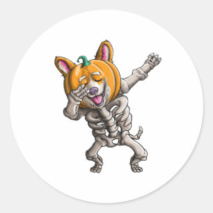 Dabbing Skelet Corgi Leuke Halloween Corgi Grappig Ronde Sticker