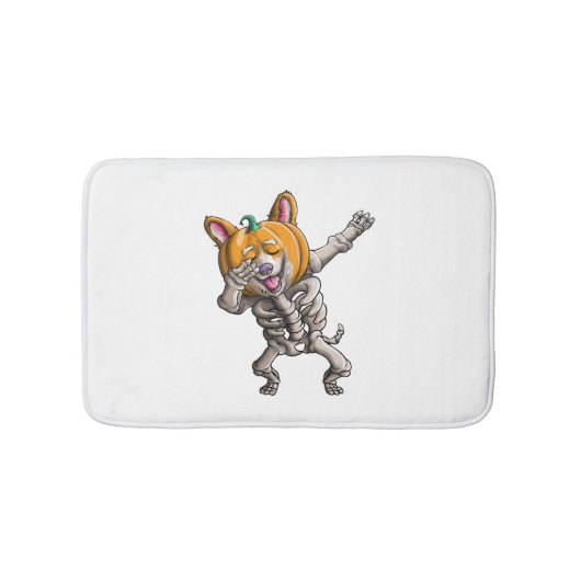 Dabbing Skelet Corgi Schattig Halloween Corgi Grap Badmat (Voorkant)