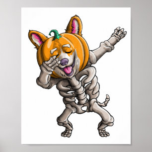 Dabbing Skelet Corgi Schattig Halloween Corgi Grap Poster