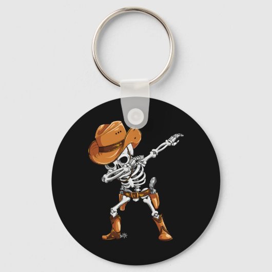 Dabbing Skelet Cowboy Halloween Jongens Mannen Gra Sleutelhanger (Voorkant)
