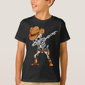 Dabbing Skelet Cowboy Halloween Jongens Mannen Gra T-shirt